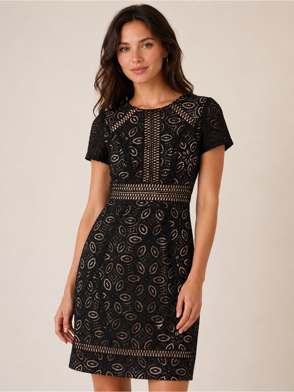 Lilly Pulitzer Black Lace Eyelet Sheath Dress | Short Sleeve Classic Chic size 0